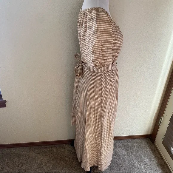 Reformation NWT Roland Dress Anzo Check Tan White Gingham Maxi Puff Sleeves: XL - Picture 7 of 11